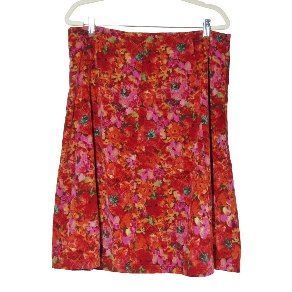 VTG 90s Y2K  Eddie Bauer Floral CORDUROY skirt Grunge Cottagecore Orange 14